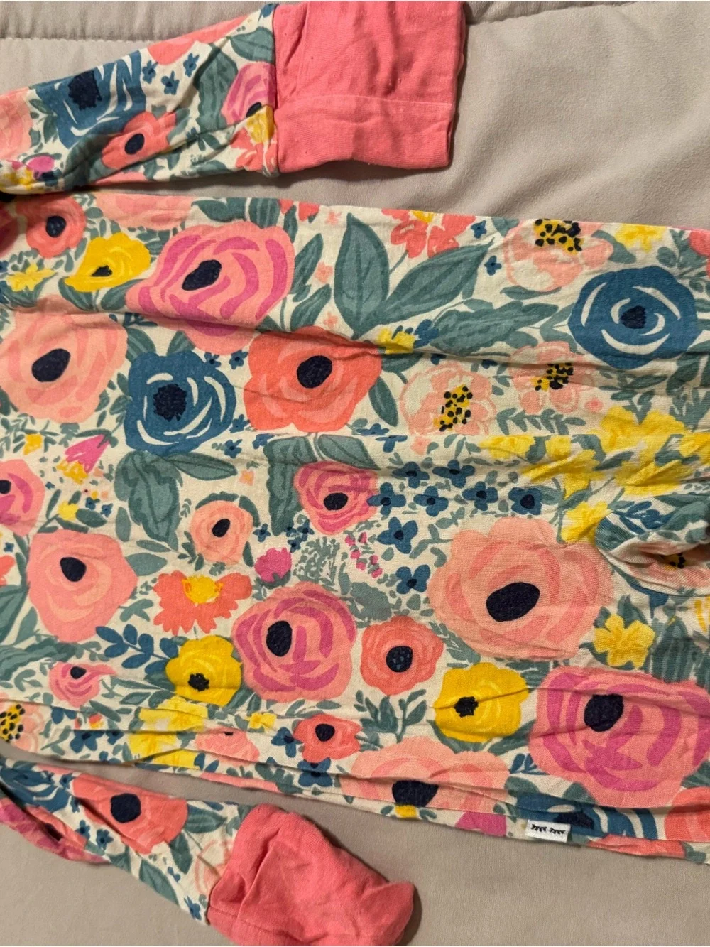 Little Sleepies Coral Trim Floral Zip Footie Pajamas